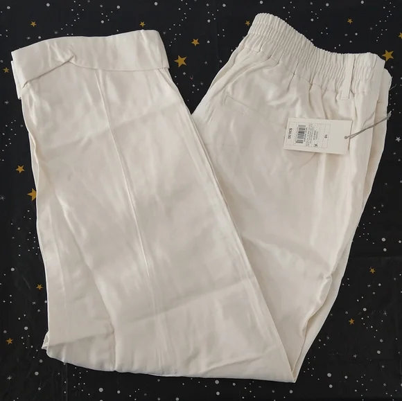Cream colored high rise slim fit effortless pintuck ankle pants - Picture 3 of 4